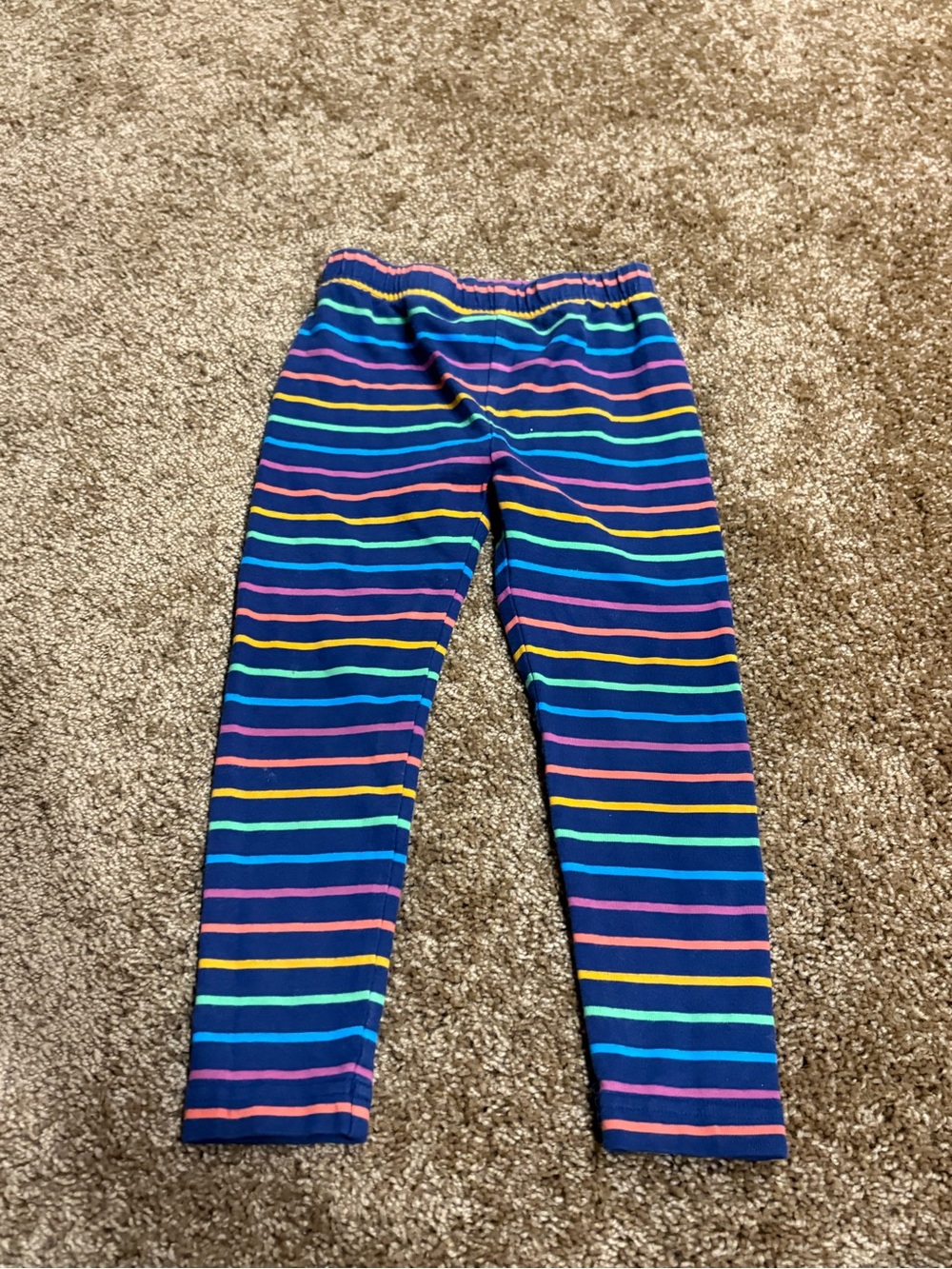 Hanna Andersson Leggings, Navy with Rainbow Stripes, Size 3T